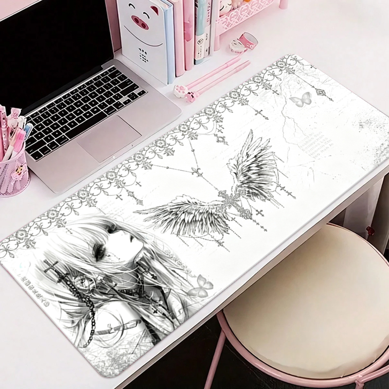 Tablet With All Accessories - Leren muismat Zwart Wit Anime Esthetiek